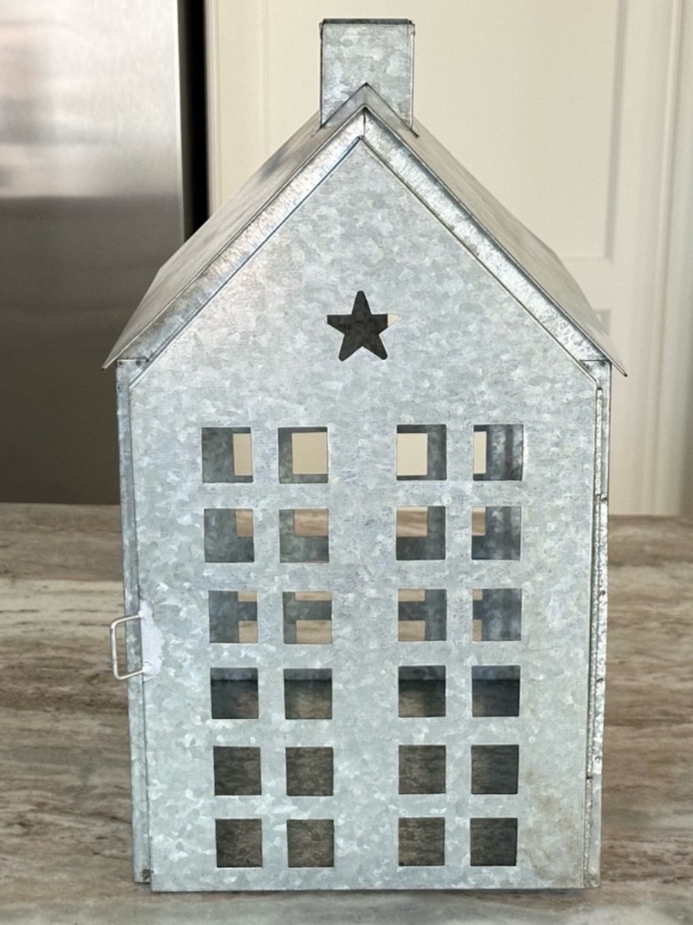 Holiday Large Galvanized Metal Luminary House / Christmas Village Lantern